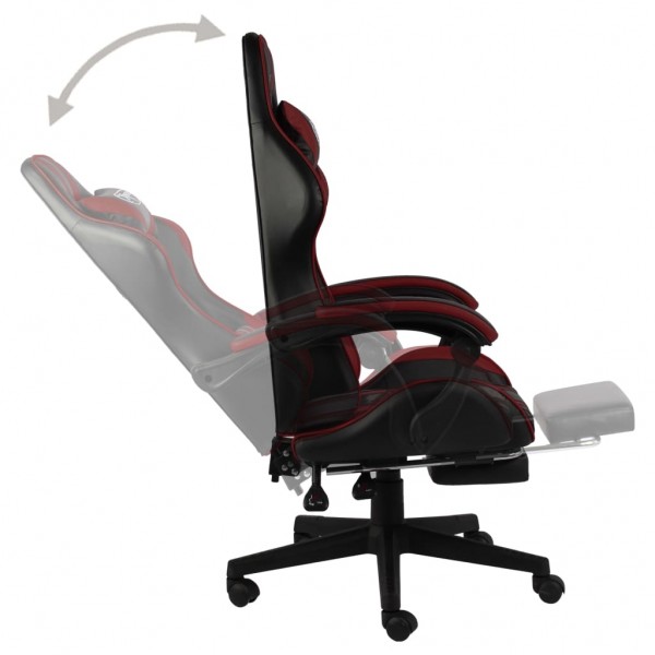 Silla gaming con reposapiés cuero sintético negro y rojo tinto M 3