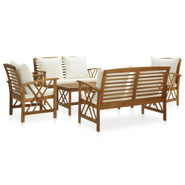 5 pcs conjunto lounge de jardim c/ almofadões acácia maciça D