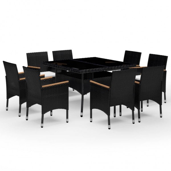 Set de comedor de jardín 9 pzas ratán PE y madera acacia negro D