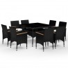 Set de comedor de jardín 9 pzas ratán PE y madera acacia negro 1
