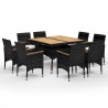 Set de comedor de jardín 9 pzas ratán PE y madera acacia negro 1