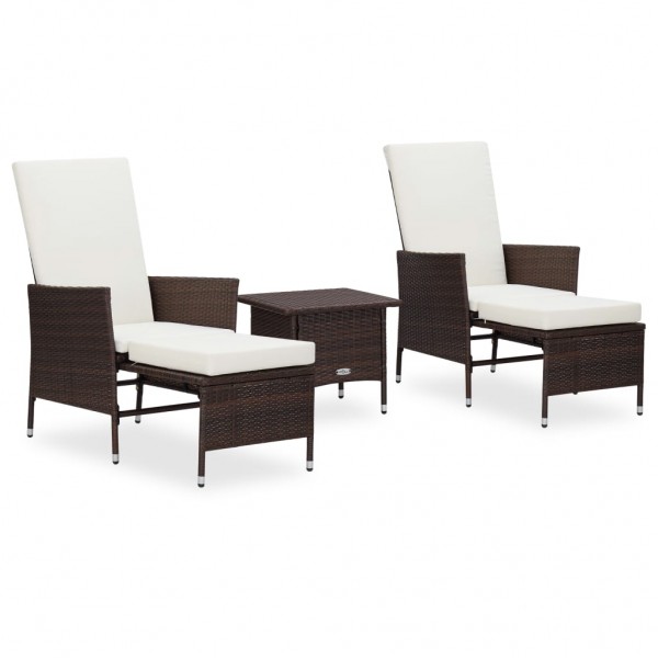 3 pcs conjunto lounge jardim c/ almofadões vime PE castanho D