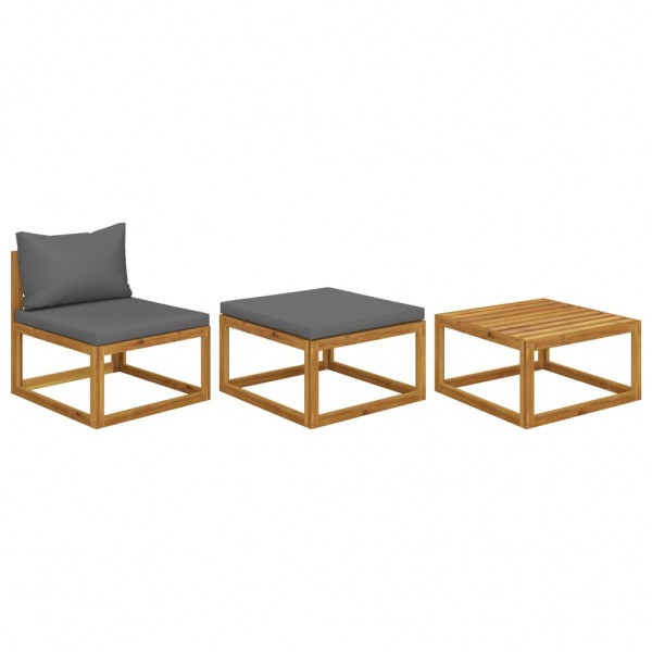 3 pcs conjunto lounge de jardim c/ almofadões acácia maciça D