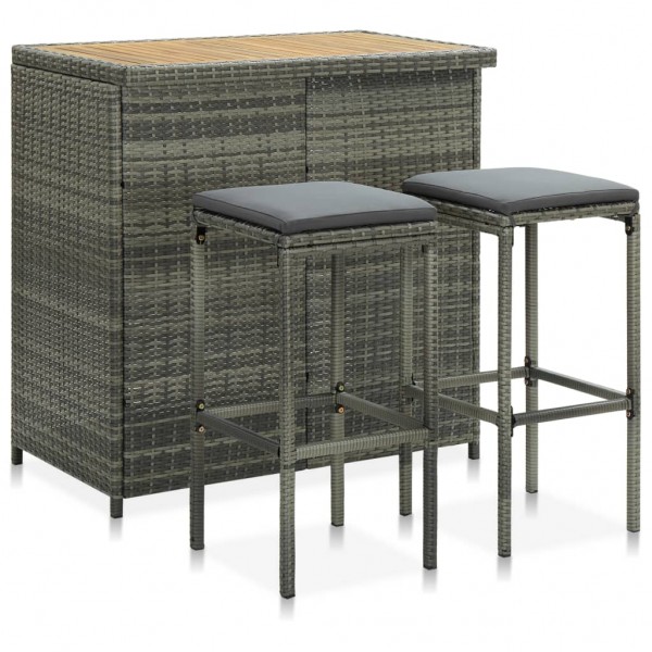 Set de mesa y sillas de bar jardín 3 pzas ratán sintético gris D
