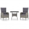 Muebles de jardín 3 piezas ratán sintético y vidrio gris 1