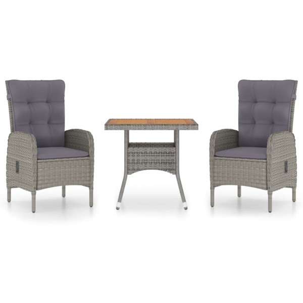 Muebles de jardín 3 piezas ratán sintético gris madera acacia D