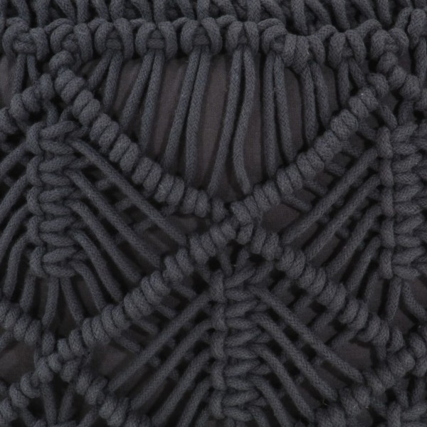 Puf de macramé hecho a mano algodón gris antracita 45x30 cm M 2