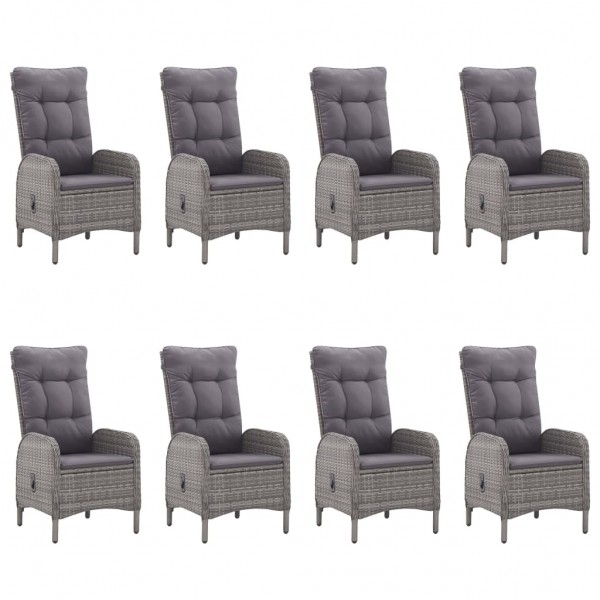 Set de comedor de jardín 9 piezas ratán PE y vidrio gris M 2