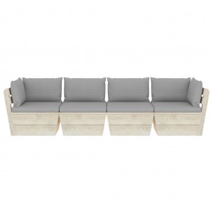 Sofá de jardim de 4 lugares em paletes com almofadas em madeira de abeto H