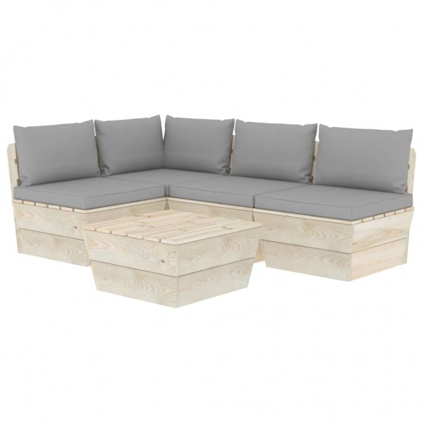 5 pcs conjunto lounge de paletes + almofadões madeira de abeto D