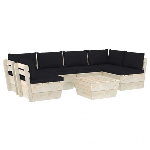 7 pcs conjunto lounge de paletes + almofadões madeira de abeto D
