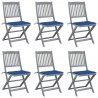 Cadeiras exterior dobráveis c/ almofadões 6 pcs acácia maciça 1