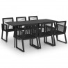 Juego de comedor para jardín 7 piezas ratán PVC negro 1