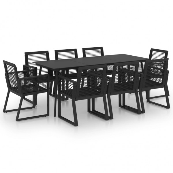 Juego de comedor para jardín 9 piezas ratán PVC negro D