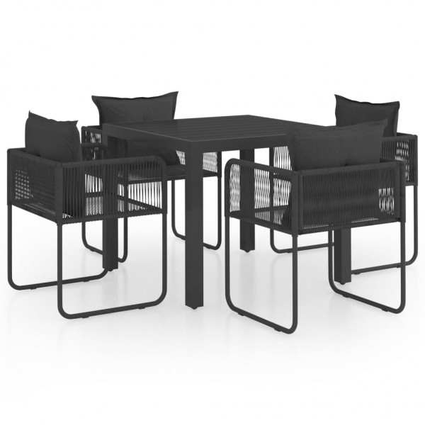 Set de comedor de jardín de 5 piezas PVC ratán negro D