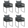 5 pcs conjunto de jantar para jardim vime de PVC preto 3