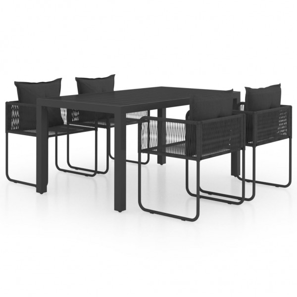 Set de comedor de jardín de 5 piezas PVC ratán negro D