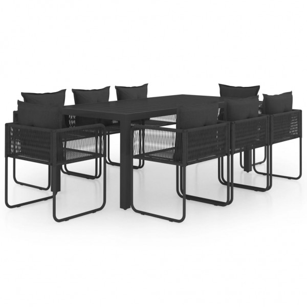 Set de comedor de jardín de 9 piezas PVC ratán negro D
