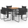 Set de comedor de jardín de 5 piezas PVC ratán negro y marrón 1