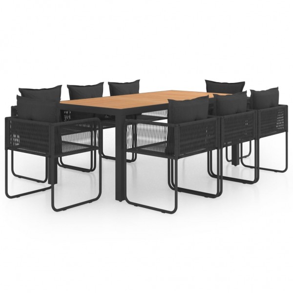 Set de comedor de jardín 9 piezas PVC ratán negro y marrón D