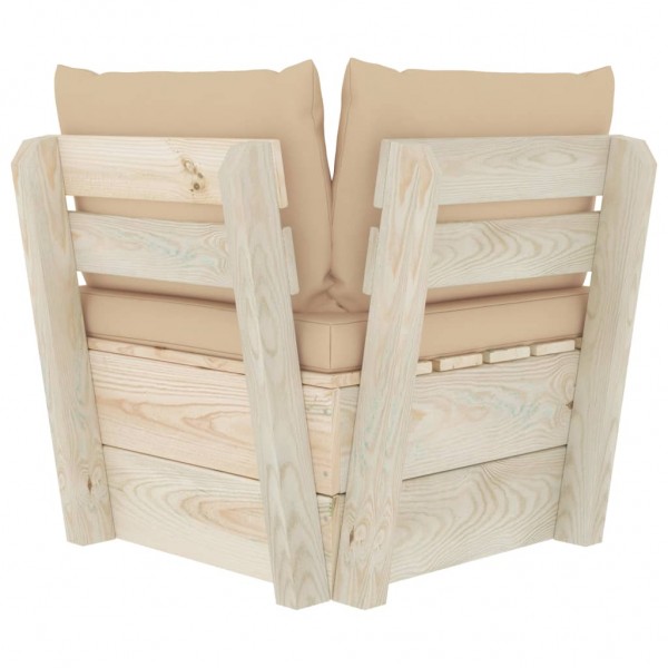 Sofá de canto paletes p/ jardim com almofadões abeto impreg. M 4