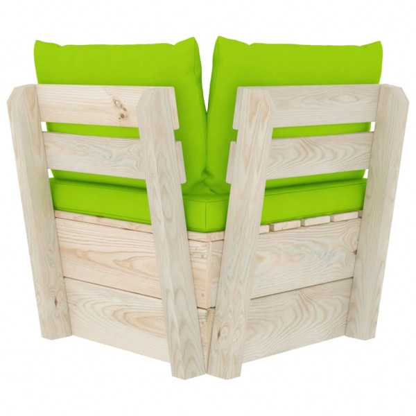 Sofá de canto paletes p/ jardim com almofadões abeto impreg. M 4