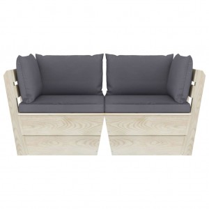 Sofá de palets de jardín 2 plazas con cojines madera de abeto H