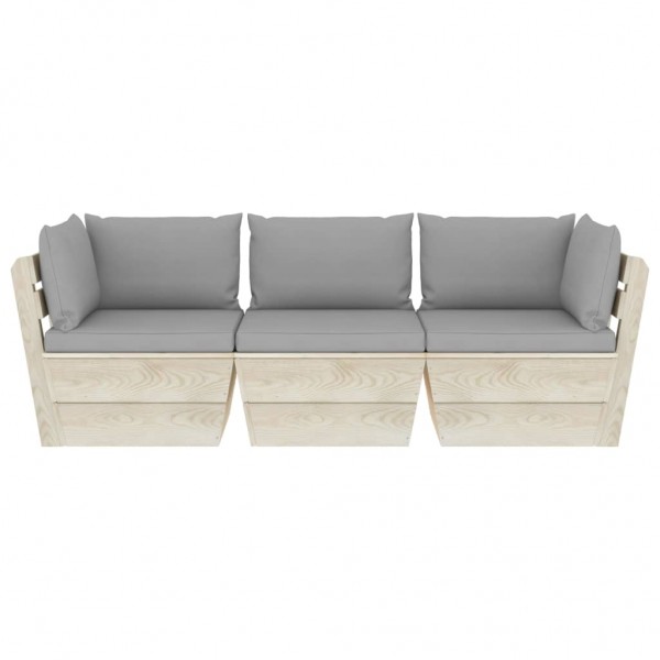 Sofá paletes 3 lugares p/ jardim c/ almofadões madeira de abeto M 2