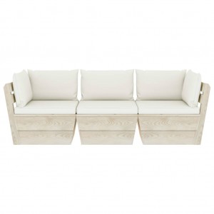 Sofá de palete de jardim de 3 lugares com almofadas de madeira de abeto H