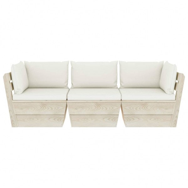 Sofá de palete de jardim de 3 lugares com almofadas de madeira de abeto M 2