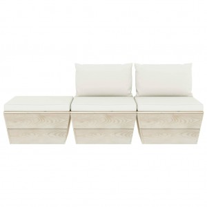 3 pcs conjunto lounge de paletes + almofadões madeira de abeto H