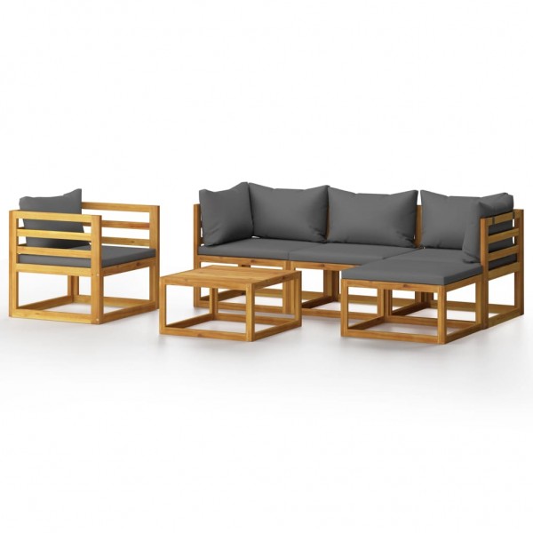6 pcs conjunto lounge de jardim c/ almofadões acácia maciça D