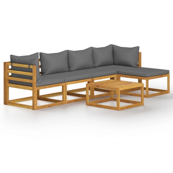 6 pcs conjunto lounge de jardim c/ almofadões acácia maciça D