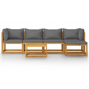 6 pcs conjunto lounge de jardim c/ almofadões acácia maciça H