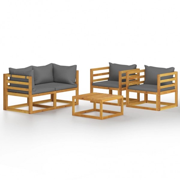5 pcs conjunto lounge de jardim c/ almofadões acácia maciça D