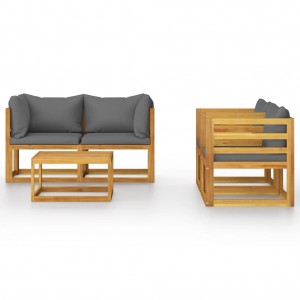 Muebles de jardín 5 pzas cojines madera maciza de acacia H