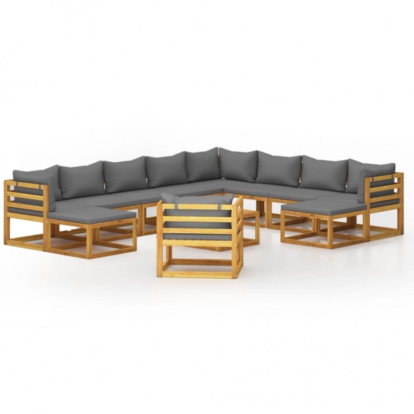 12 pcs conjunto lounge de jardim com almofadões acácia maciça D