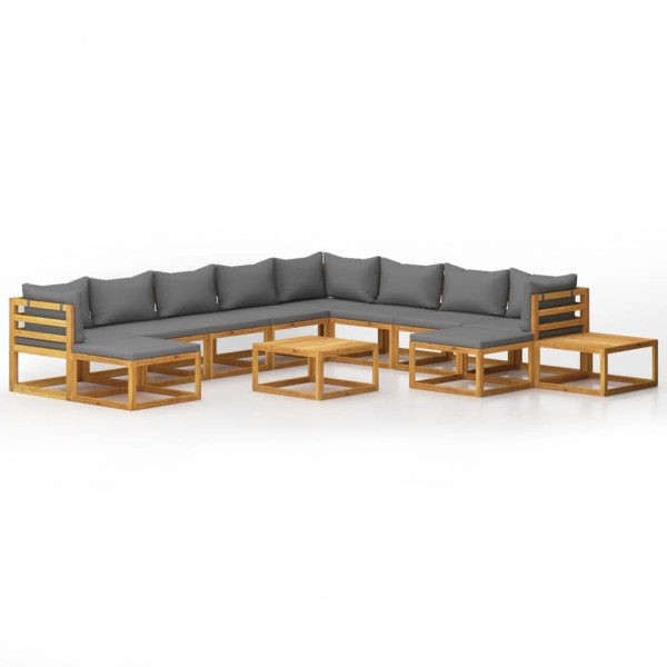 12 pcs conjunto lounge de jardim com almofadões acácia maciça D