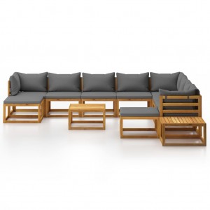 12 pcs conjunto lounge de jardim com almofadões acácia maciça H
