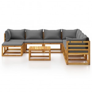 9 pcs conjunto lounge de jardim c/ almofadões acácia maciça H