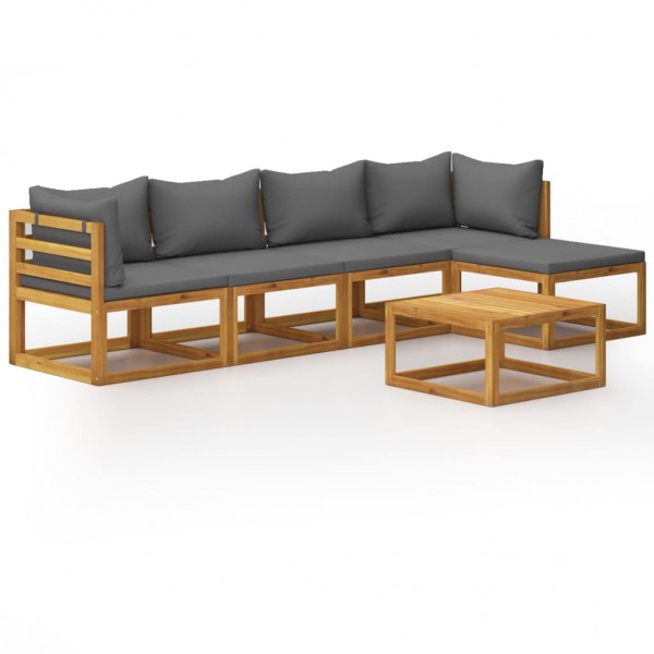 6 pcs conjunto lounge de jardim c/ almofadões acácia maciça D