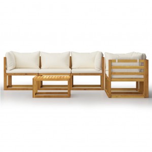 Muebles de jardín 6 pzas cojines crema madera maciza de acacia H