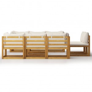 9 pcs conjunto lounge jardim c/ almofadões acácia maciça creme H