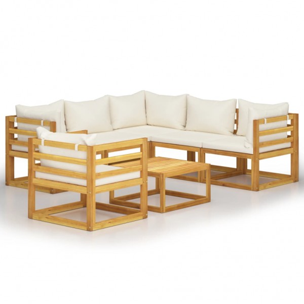 Muebles de jardín 7 pzas cojines crema madera maciza de acacia D