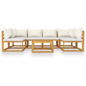 7 pcs conjunto lounge jardim c/ almofadões acácia maciça creme H