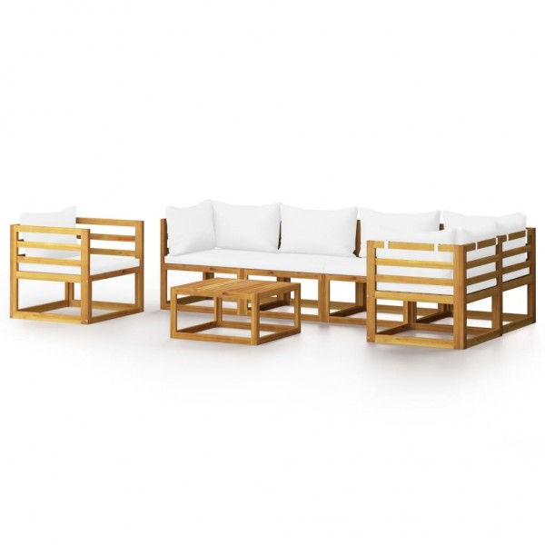 Muebles de jardín 7 pzas cojines crema madera maciza de acacia D