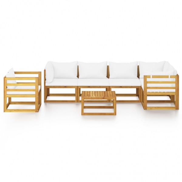 7 pcs conjunto lounge jardim c/ almofadões acácia maciça creme M 2