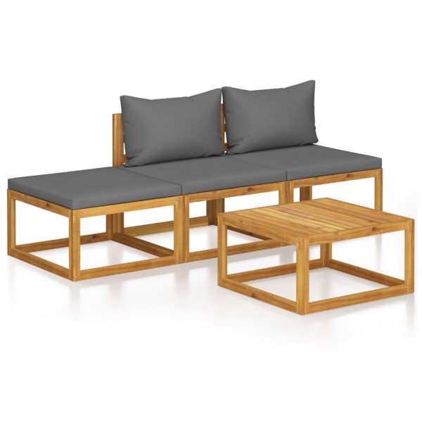 4 pcs conjunto lounge de jardim c/ almofadões acácia maciça D