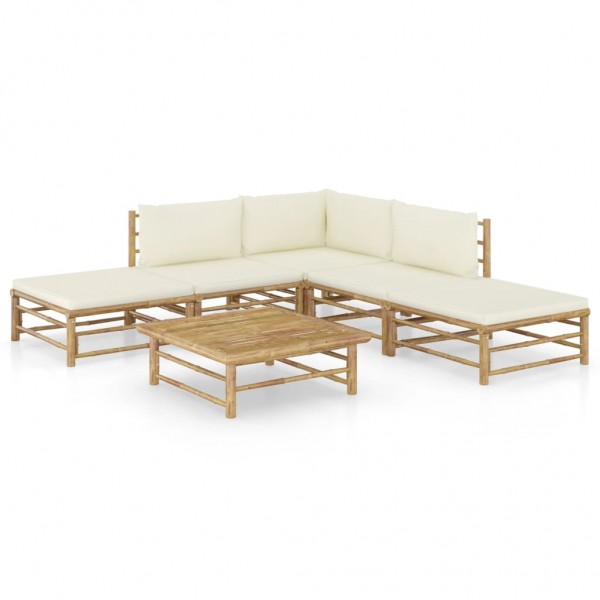 Set de muebles de jardín 6 piezas bambú y cojines blanco crema D