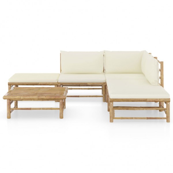 6 pcs conj. lounge p/ jardim em bambu c/ almofadões branco nata M 3
